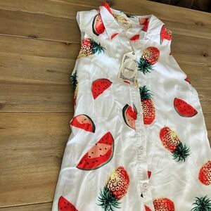 Entro Womens Sleeveless Collared Shirtdress Watermelon Pineapple Print Sz S NWT